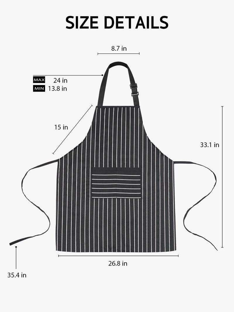 Syntus 2 Pack Adjustable Bib Apron with 3 Pockets Cooking Kitchen Aprons for Women Men Chef, Black/White Pinstripe - Image 2